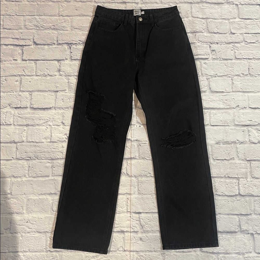 Princess Polly Freya High Rise Boyfriend Black Distressed Jeans. Size 6